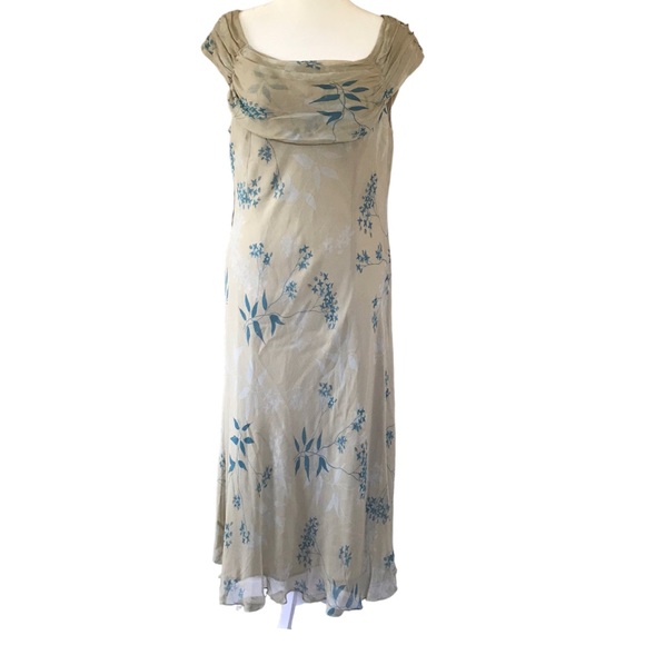 David Warren Size 14 Vintage Y2K Beige Floral Slinky Silk Cowl Neck Midi Dress - Picture 5 of 9